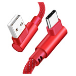 Czerwony Kabel Ładowarki Kątowej USB do USB Type-C o Długości 1m